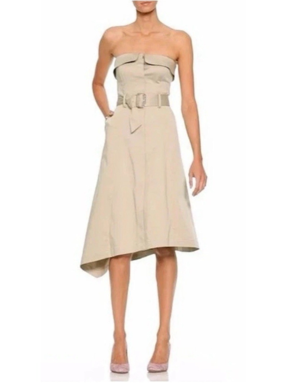 Banana Republic Strapless Asymmetrical Utility Trench Dress 6P Tan Belt Pockets